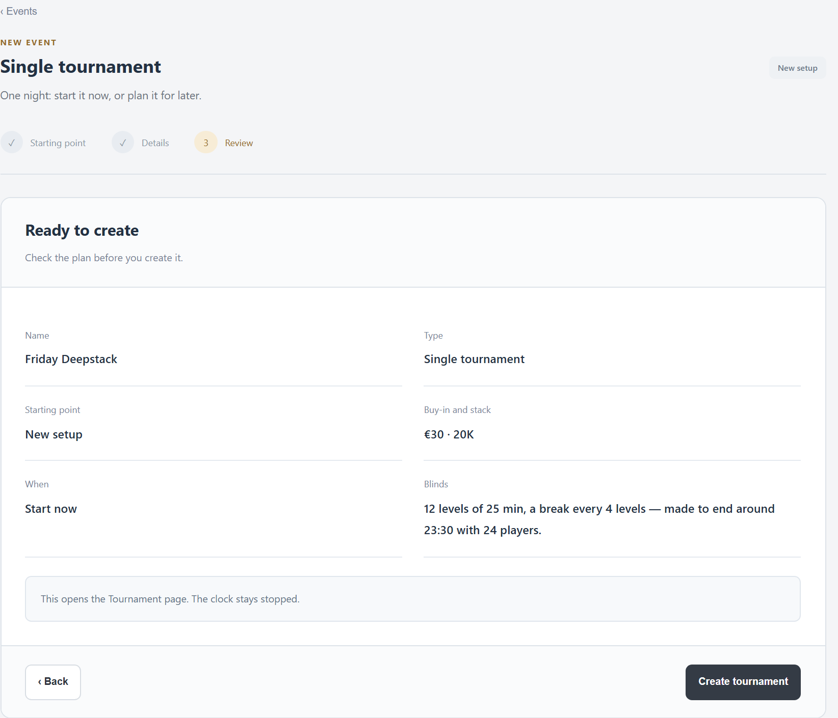 The review of a new single tournament in Events