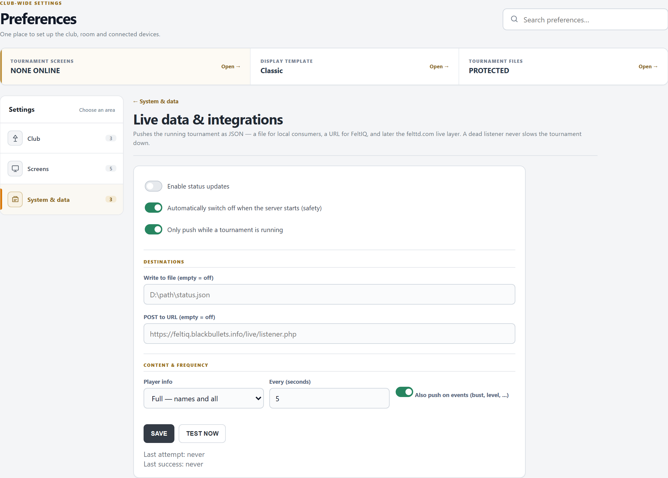 Live data and integrations: switches, a file and a URL, player info and how often