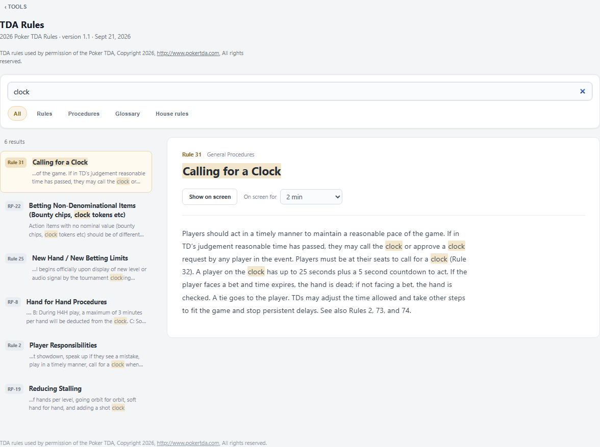 TDA Rules: searching for clock, a rule opened with its full text