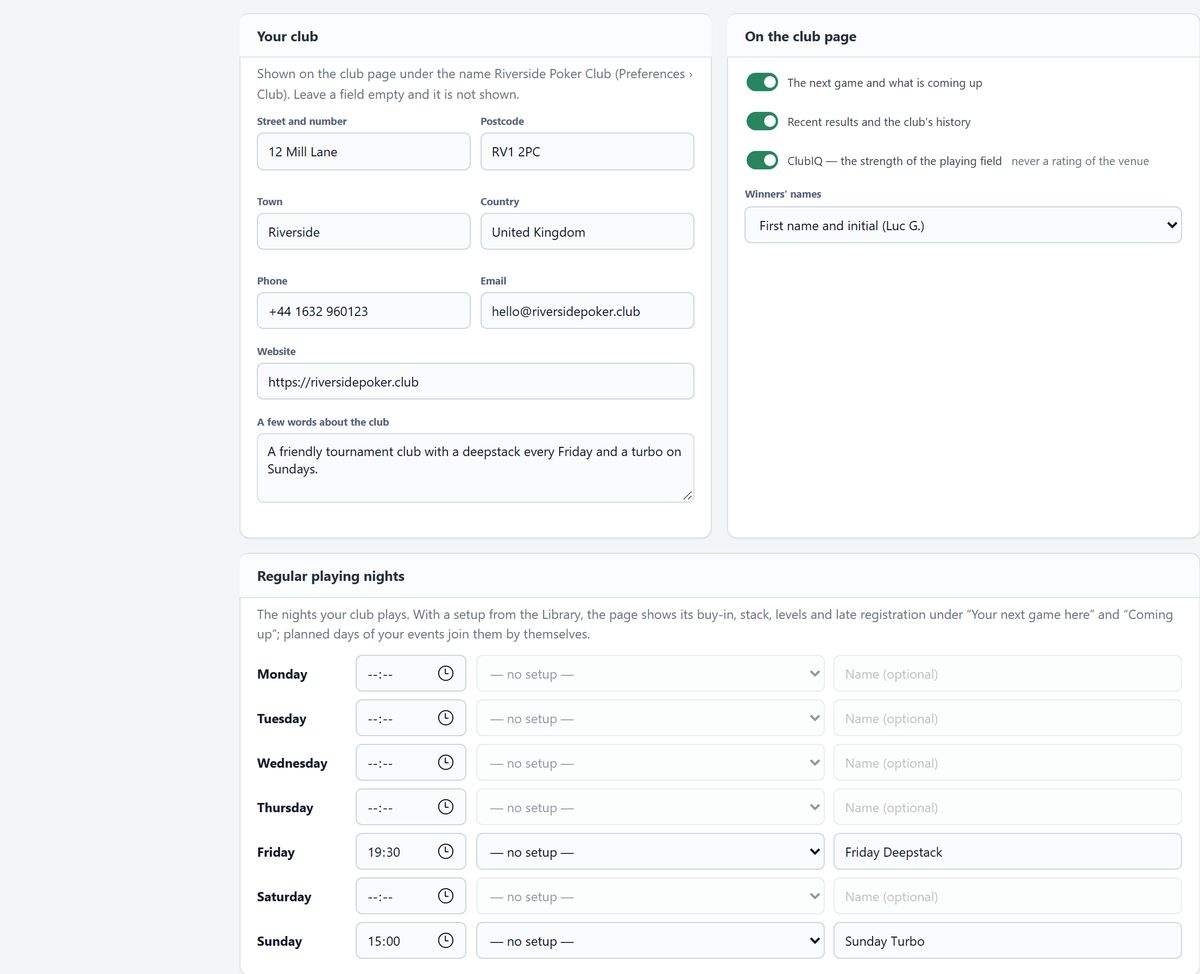 The club profile and publication choices